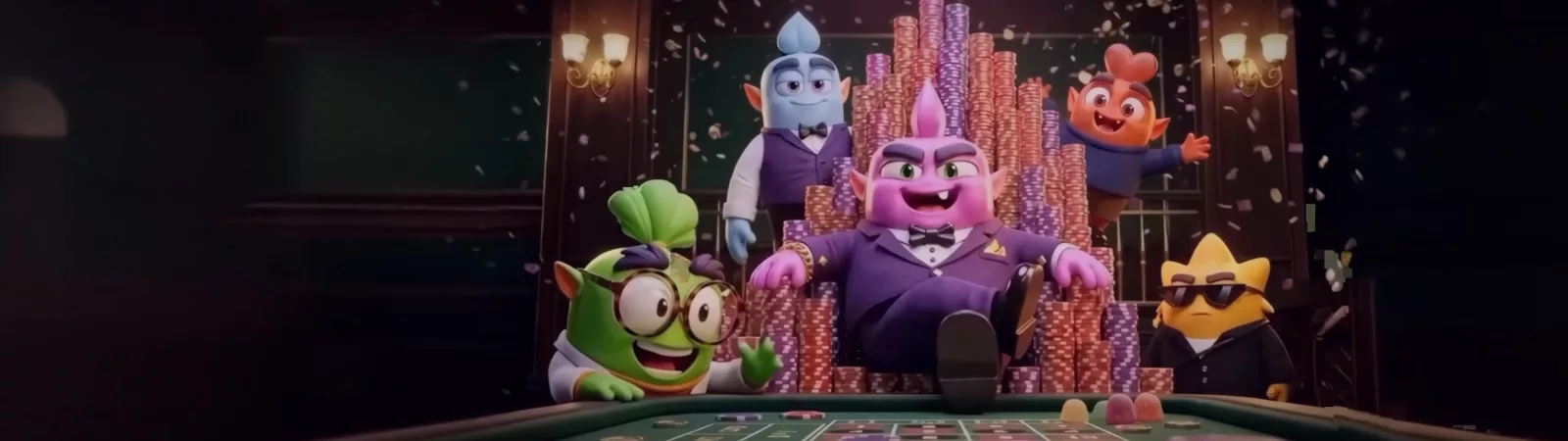 Mascotele Swiper la masa de ruletă, într-un cazino online cu jetoane